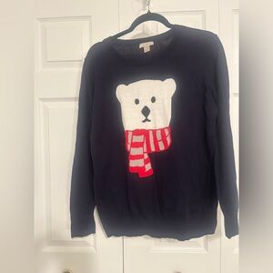 Christmas loft polar bear  Women's Deep Blue Crew Neck Sweater